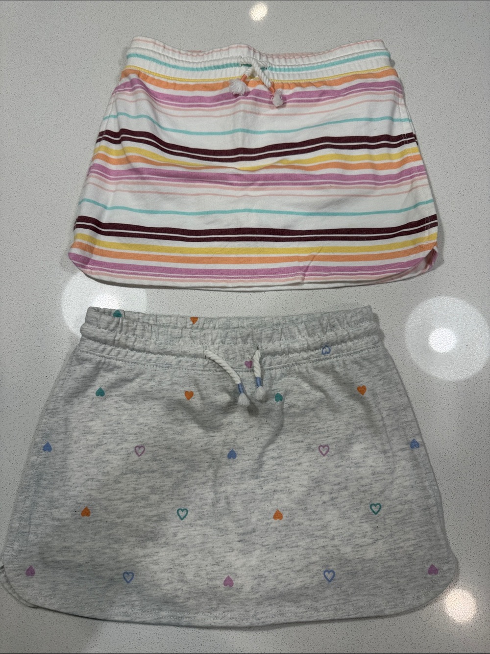 OshKosh B'gosh Girls White Striped Knit Skirt & Light Gray Heart Skirt